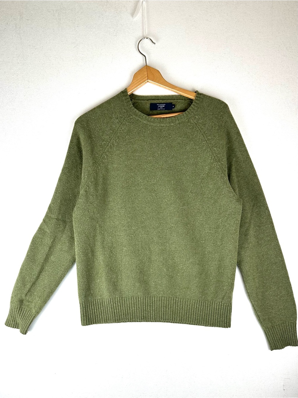 J Crew Lambswool Pullover Crew Sweater Olive Green Preppy Academia Office